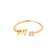 18K Gold Plated 26 Capital Zircon Letter Adjustable Open Finger Ring Women Gift Gold Ring price