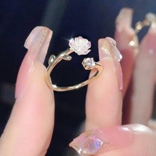 Fashion Korea Crystal Rose Flower Ring Open Zircon Women Adjustable Jewelry Gift Gold Ring price