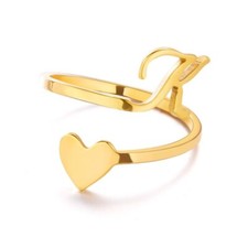 Stainless Steel 26 A-Z Initial Letters Heart Ring Adjustable Jewerly Women Gift Gold Ring price
