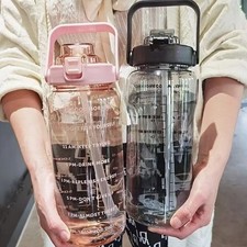 2L Sports Water Bottle Time Marker with Straw Large Gym Travel Drinking Bottle Water Bottle price