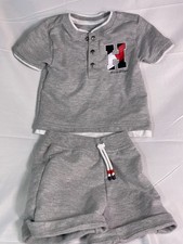 Tommy Hilfiger Baby Boys Gray 2-Piece Outfit Set Henley Shirt & Shorts Logo 12M Baby T-shirt price