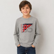 Tommy Hilfiger Boys Graphic Long Sleeve T-Shirt Casual Gray Size L Boys' T-shirt price