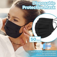 [50 PCS] 3-Ply Disposable Face Masks Non-Medical Surgical Mouth Cover Black Mask Masks price