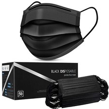 50 PCS Black Face Mask Mouth & Nose Protector Respirator Disposable Masks Black Masks price
