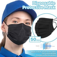 [Black] 50 Pcs Disposable Face Masks 3-Ply Non Medical Surgical Earloop Cover Masks price