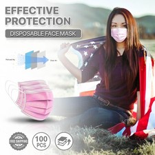 100 Pcs Disposable Face Masks 3-Ply Non Medical Surgical Earloop Cover Pink Masks price