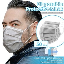 [Grey] 50 Pcs Disposable Face Masks 3-Ply Non Medical Surgical Earloop Cover Masks price
