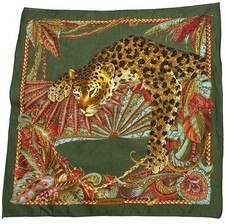 Salvatore Ferragamo Leopard Jungle Gavroche Pocket Square Scarf 42cm Italy Shawl price