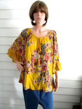 Bila Women’s Peasant Boho Blouse Paisley Geometric Bell Sleeve 100% Rayon Sz XXL Blouse price