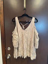 Maurices Blouse Shirt Women's Plus 3x Beige Cold Shoulder Floral Lace Blouse price