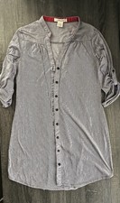 Passport Women’s Striped Button Front Tunic Blouse Top Roll Tab Sleeve Medium Blouse price
