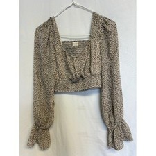 Altar'd State Womens Leopard Print Smocked Back Crop Top Brown Small Blouse price