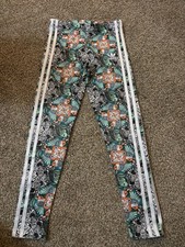 Adidas Kids Girls Leggings Pants Tropical Print Logo 3 Stripes Size 9 10Y S Girls' Pants price