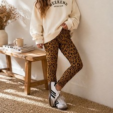 Crewcuts Girls Leopard Leggings Size 6-7 Mustard Animal Print Stretch Pants Girls' Pants price