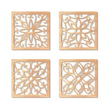 4 Pieces Thicken Rustic Wall Decor,Flower Carved Wall Art,Wooden Hollow Carve... Wooden Wall Art price