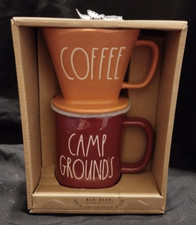 Rae Dunn COFFEE CAMP GROUNDS - 2 Piece Ceramic Drip & Mug Set - NEW Gift Boxed Camping Set & Festival Package price