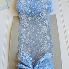 2 Yds Stretch Baby Blue & White Floral Lace Trim/Sewing/Lingerie/Craft/6.25”Wide YDS price
