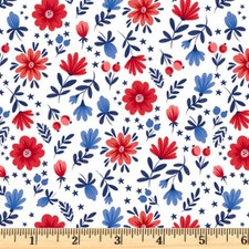 Patriotic Minis Modern Floral White  6053  W 4th  Fabric Half yd cont cuts YDS price