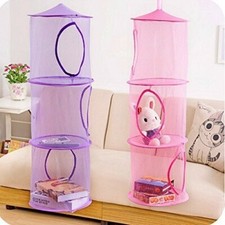 Hanging Mesh Space Saver Bags Organizer 3 Compartments Toy Storage Basket 2 PCS Closet Organiser price