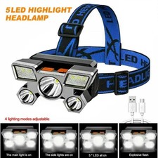 5 Leds Super Bright LED Headlights, USB Rechargeable Portable 4 Modes Headlamp price