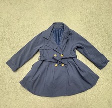 Girls Navy Blue Trench Coat Double Breasted Swing Jacket Gold Buttons Size 7/8 Girls' Trench Coat price