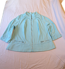 Avenue Women's Plus 18/20 Light Blue Zip Front Blazer Jacket Cotton Stretch 3/4 Women's Coat price