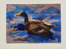 ACEO PRINT Duck In Water impressionist acrylic painting Original Art 2.5”x3.5” Paints price