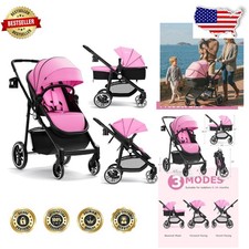Pink Baby Stroller Pram 2-in-1 Reversible Bassinet Foldable Canopy Stroller-Pram Canopy price