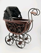 ​Antique Miniature Doll Carriage Pram Wicker Bentwood Iron Wheels Decorative 11½ Stroller-Pram Canopy price