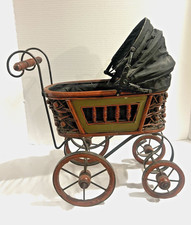 Brown Wood & Metal Doll Stroller Pram with Black Fabric Canopy Stroller-Pram Canopy price