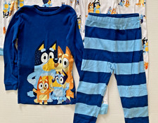 Bluey Boys Pajama Set Size 6 Navy Family Graphic Striped Pants Cotton EUC Boys' Pajamas price