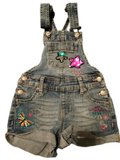 Kids Denim Short Overalls with Sequin Stars and Embroidery - Blue Girls' Jumpsuit and Dungarees price