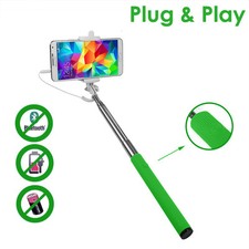 Green Extendable Wired Selfie Stick Built-in Shutter Battery Free - iPhone 7 etc Selfie Stick price