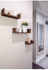 Wall Mounted Torched Wood U-shaped Floating Shelves - Rustic Brown - Set Of 3 Wall Shelf price
