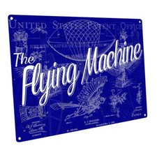 Blueprint Flying Machine Patent Illustration Metal Sign; Wall Decor for Mancave Blueprint Machine price