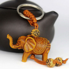 Lucky Elephant Carving Wooden Pendant Keychain Key Ring Chain Evil Defends Gift Keychain price