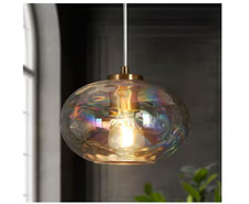 LNC Chrysa Modern 1-Light Plated Brass Iridescent Glass Globe Pendant Light Chandelier price