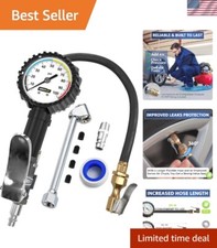 Heavy-Duty Tire Inflator and Pressure Gauge with Long Hose and Swivel Chuck Air Pump - Tire Care price