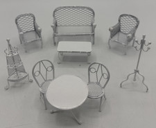 Vintage Garden Table & Chair Metal Dollhouse Miniature Patio Furniture Set of 9 Garden Furniture Set price