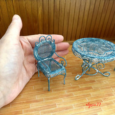 3PC Iron Garden Chair Table Set 1/12 Scale Dollhouse Miniatures Vintage Royal Garden Table price