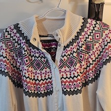 T by Talbots Womens XL Fair Isle Mock Neck Knit Cardigan Button Front Pockets Women's Cardigan price
