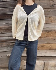Gudrun Sjödén Womens L Ivory Organic Cotton Pointelle Knit Floral Cardigan Boho Women's Cardigan price