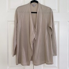 J.Jill Beige 100% Merino Wool Open Front Cardigan Sweater Size M Petite Office Women's Cardigan price