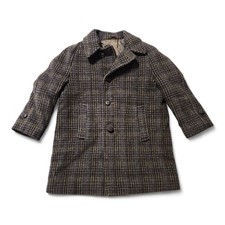 Vtg 1950s Acecraft Overcoat Boys Coat Jacket Brown Wool Plaid Tweed Toddler 3T Boys' Overcoat price