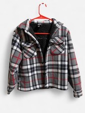 Original Deluxe Supply Fleece Sherpa Lined Jacket Boys M Plaid Black Gray Red Boys' Overcoat price