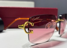 Cartier Big C Without Diamond Cut Wine Red Frameless Lens with Gold Frame Unisex Sunglasses price