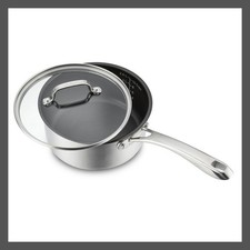 Cuisinart 2PC Ceramic Stainless Steel Sauce Pan Set 500F 3QT Silver Cover Pans price