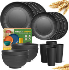 16-Piece Kitchen Plastic Wheat Straw Dinnerware Set, Service for 4, Dinner Plate Dinnerware Set price