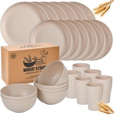 24 - Piece Wheat Straw Dinnerware Set - Plates and Bowls for 6, Unbreakable, Dis Dinnerware Set price