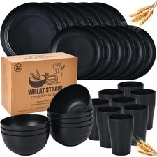 32 Piece Wheat Straw Dinnerware Set - Black Plates and Bowls for 8, Unbreakable, Dinnerware Set price
